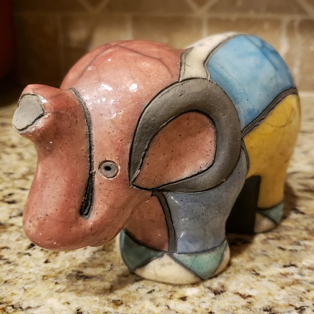 FENIX RAKU POTTERY Elephant Figurine - Handmade in South Africa